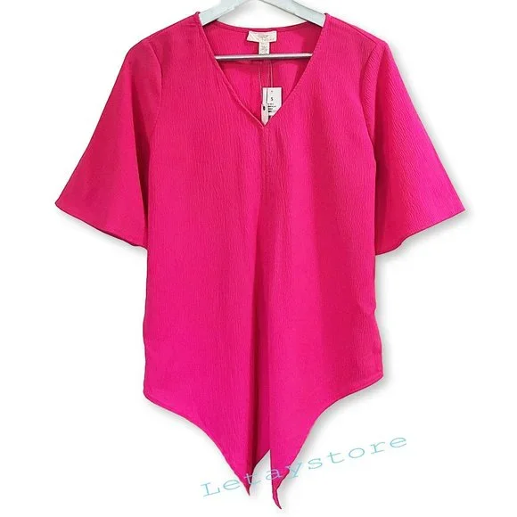 NWT Cupio Blush V-neck Tie Front Textured Pink Shirt Blouse - Picture 5 of 5